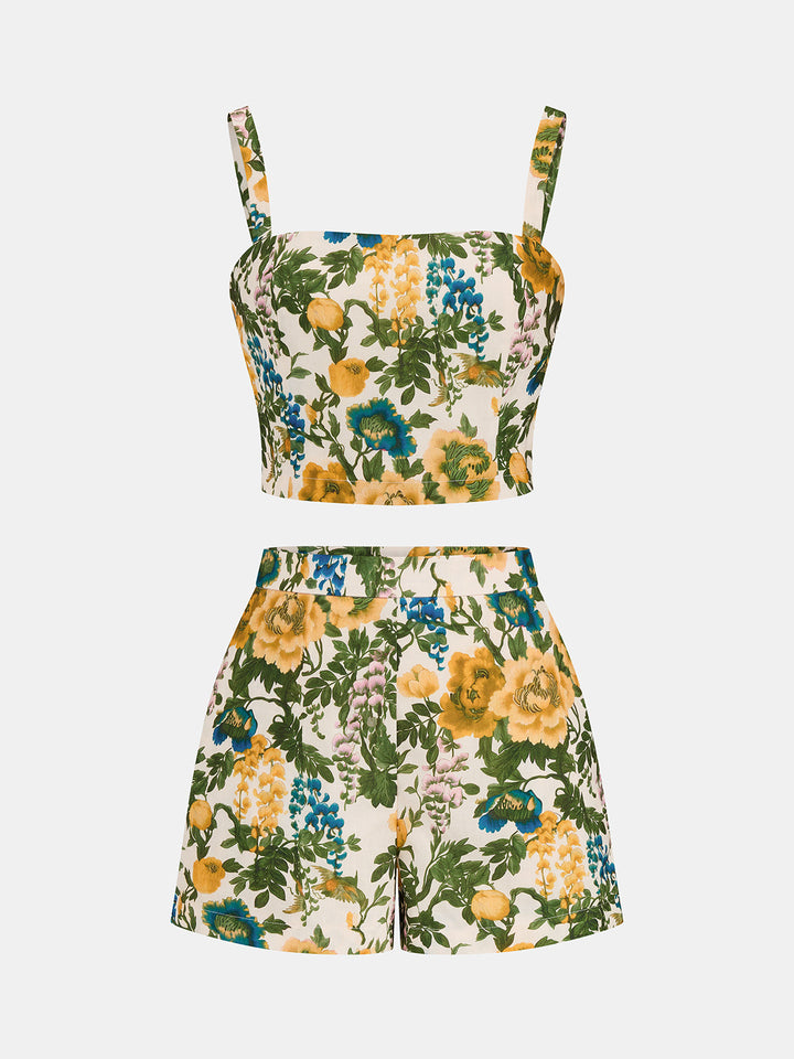 Floral Print Cropped Cami Top & Shorts Set