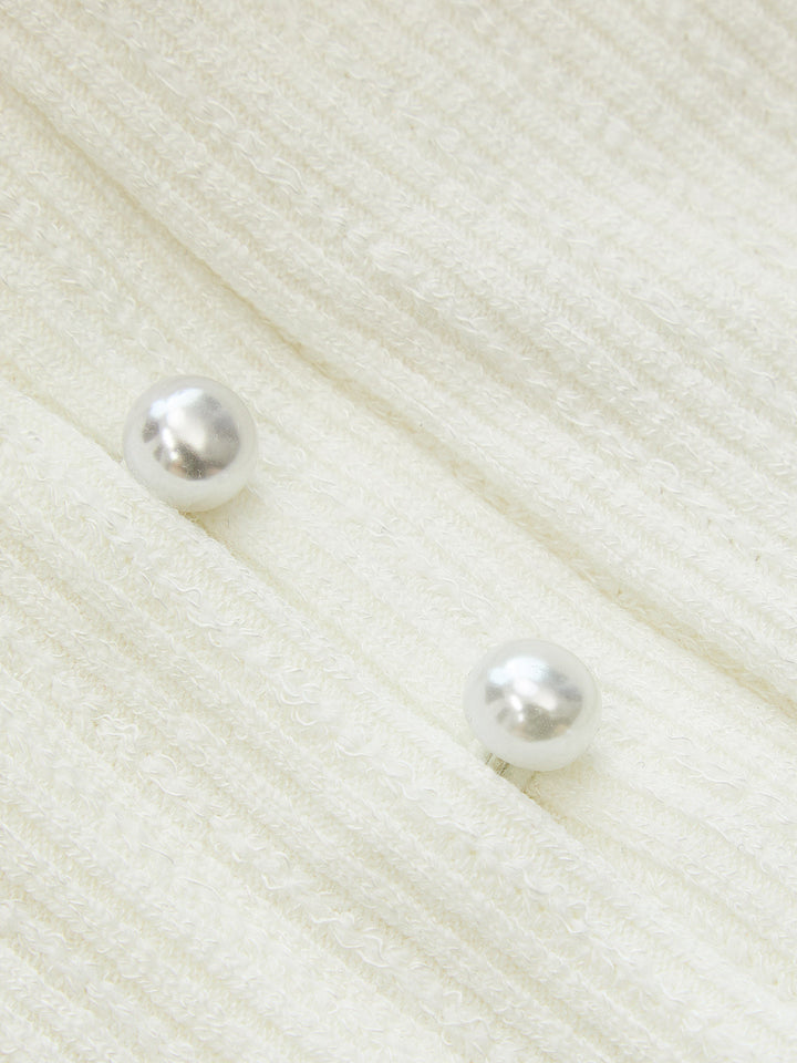 Half Placket Pearl Button Ribbed Crop Top