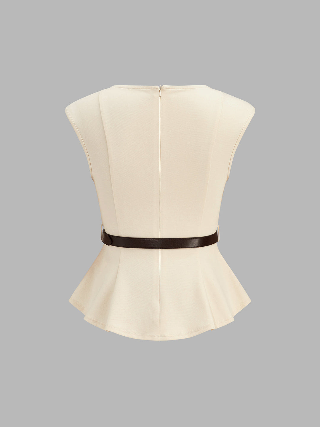 Belted Peplum Top & Satin Midi Skirt Set
