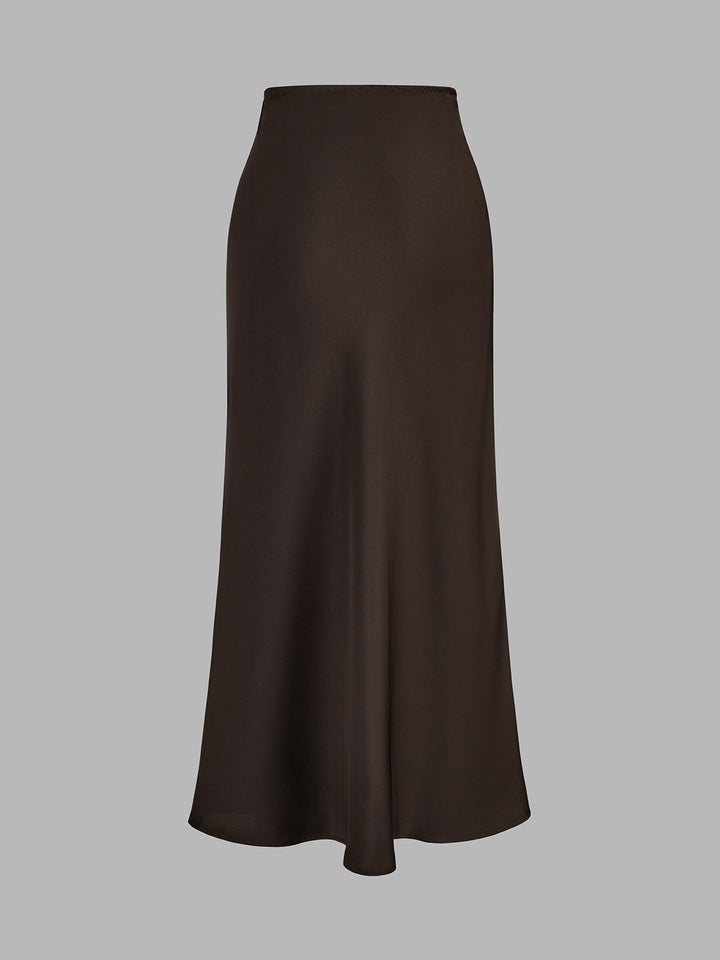 Belted Peplum Top & Satin Midi Skirt Set