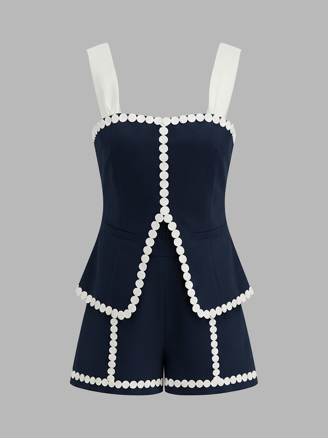 Contrast Trim Corset Shorts Set