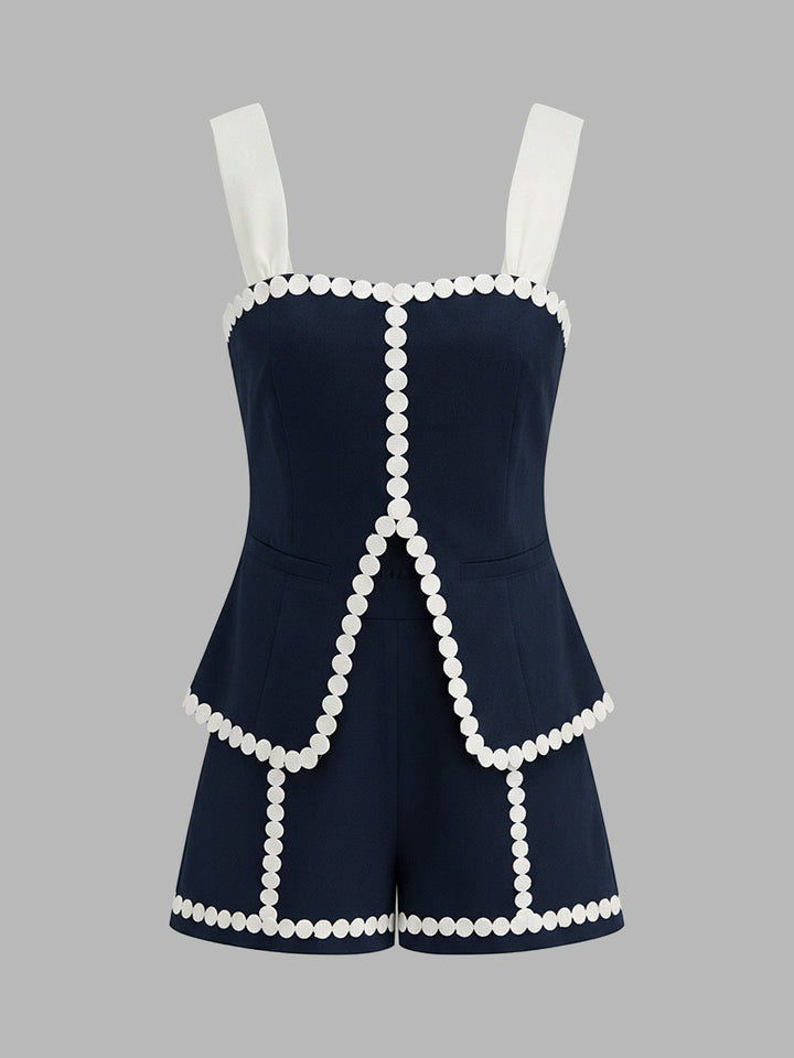 Contrast Trim Corset Shorts Set