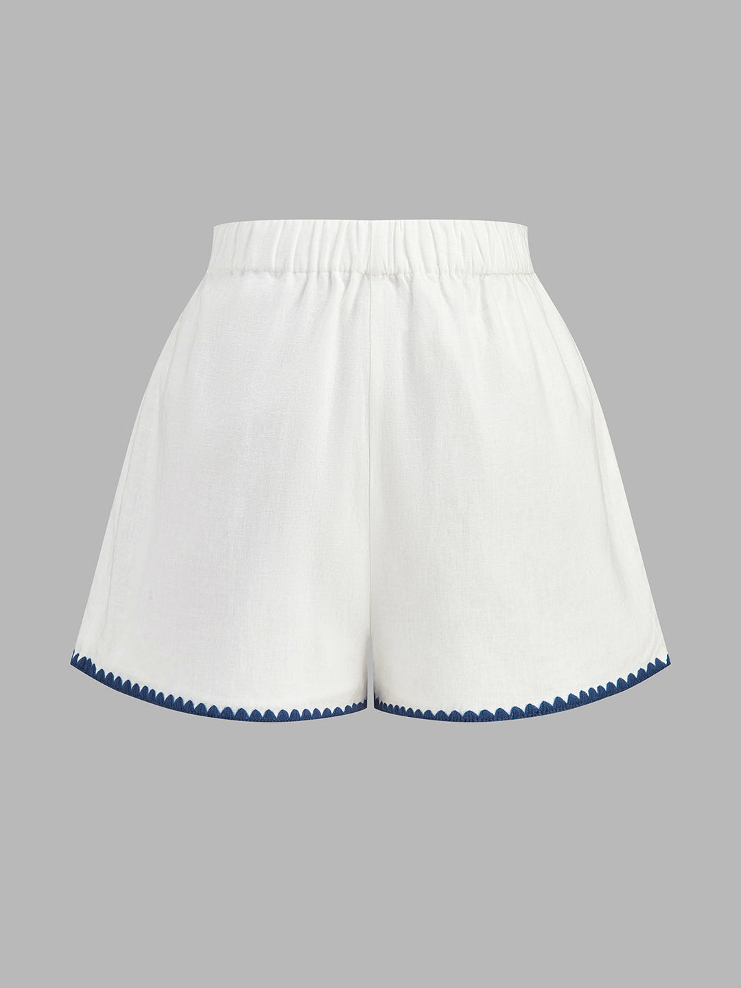Scallop Trim Linen Blend Two Piece Shorts Set