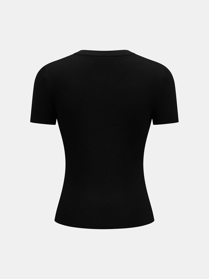 Diagonal Button Short Sleeve Knit Top