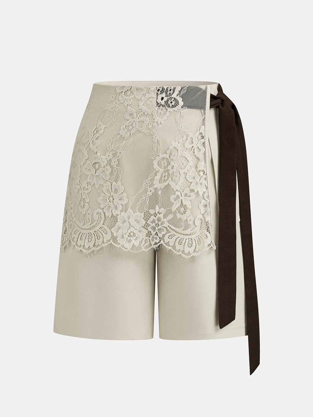 Lace Overlay Tie Waist Shorts