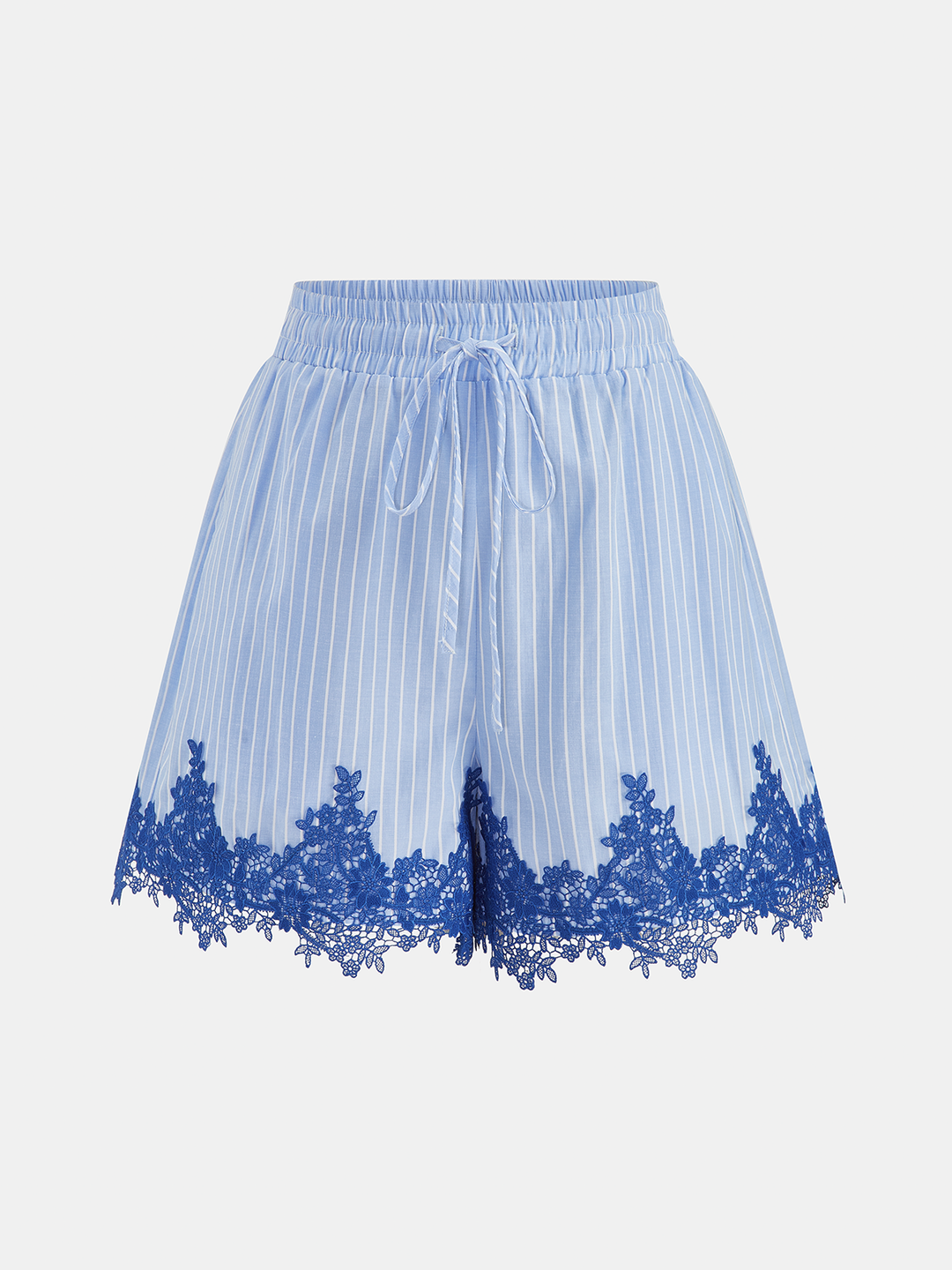 Lace Trim Striped Two Piece Shorts Set