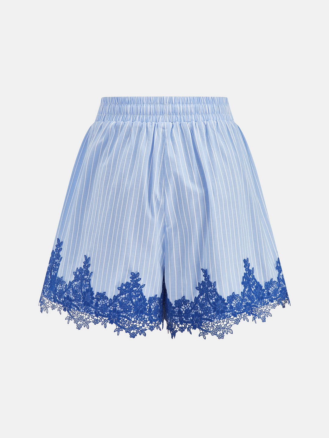 Lace Trim Striped Two Piece Shorts Set