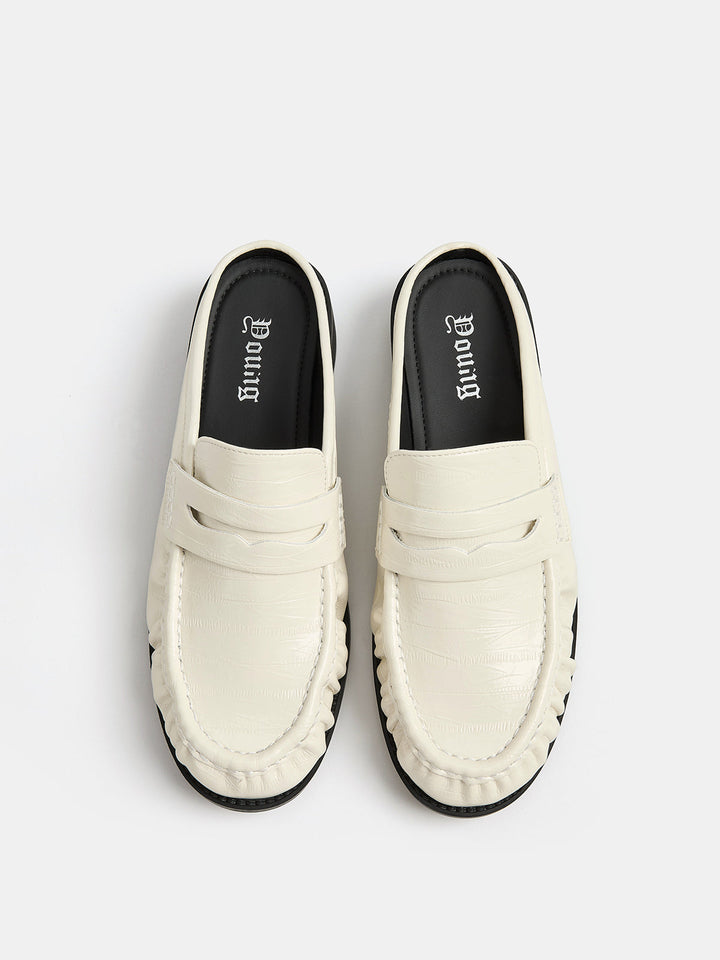 Ruched Toe Block Heel Loafer Mules