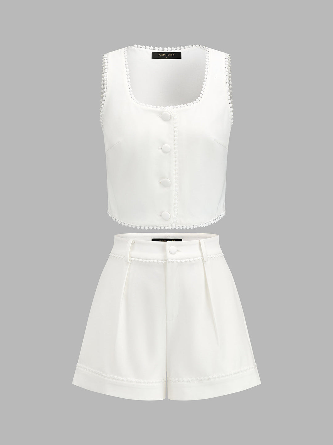 Lace Trim Square Neck Vest & Shorts Set