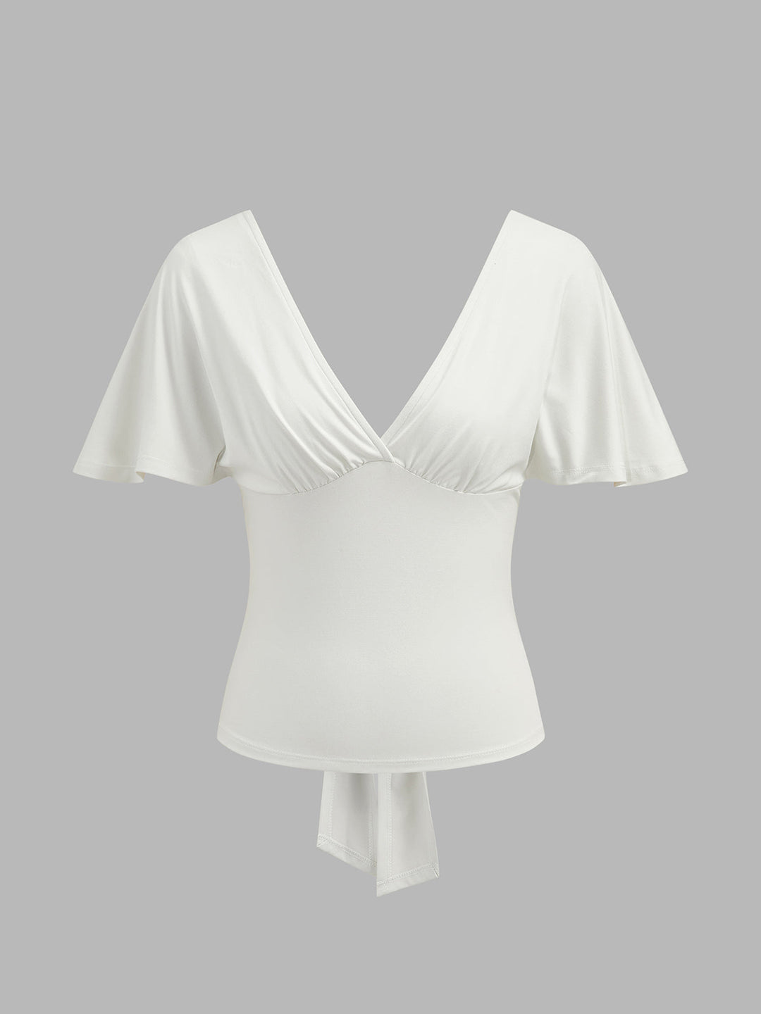 V Neck Flutter Sleeve Tie-Back Top