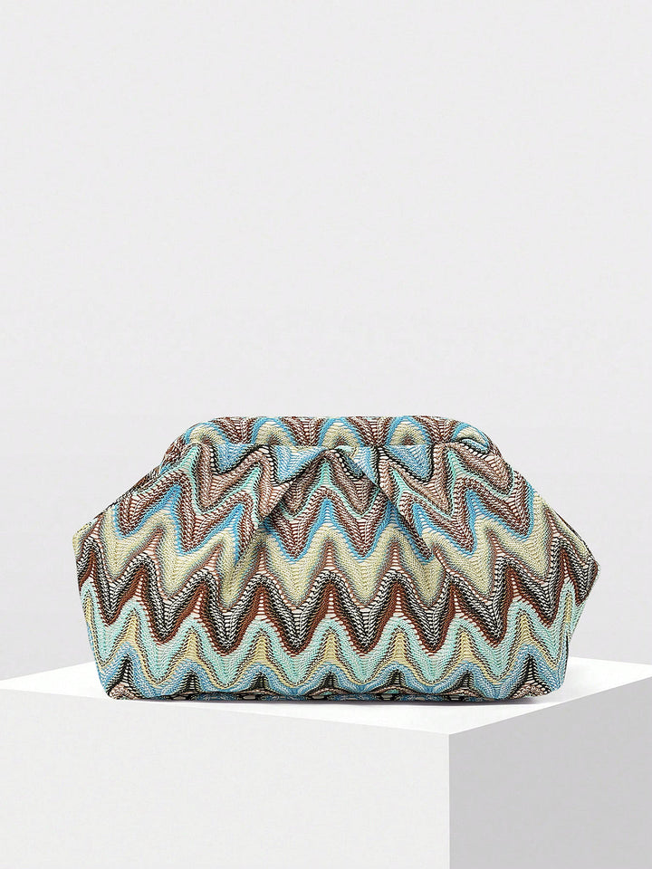 Zigzag Pattern Ruched Evening Clutch