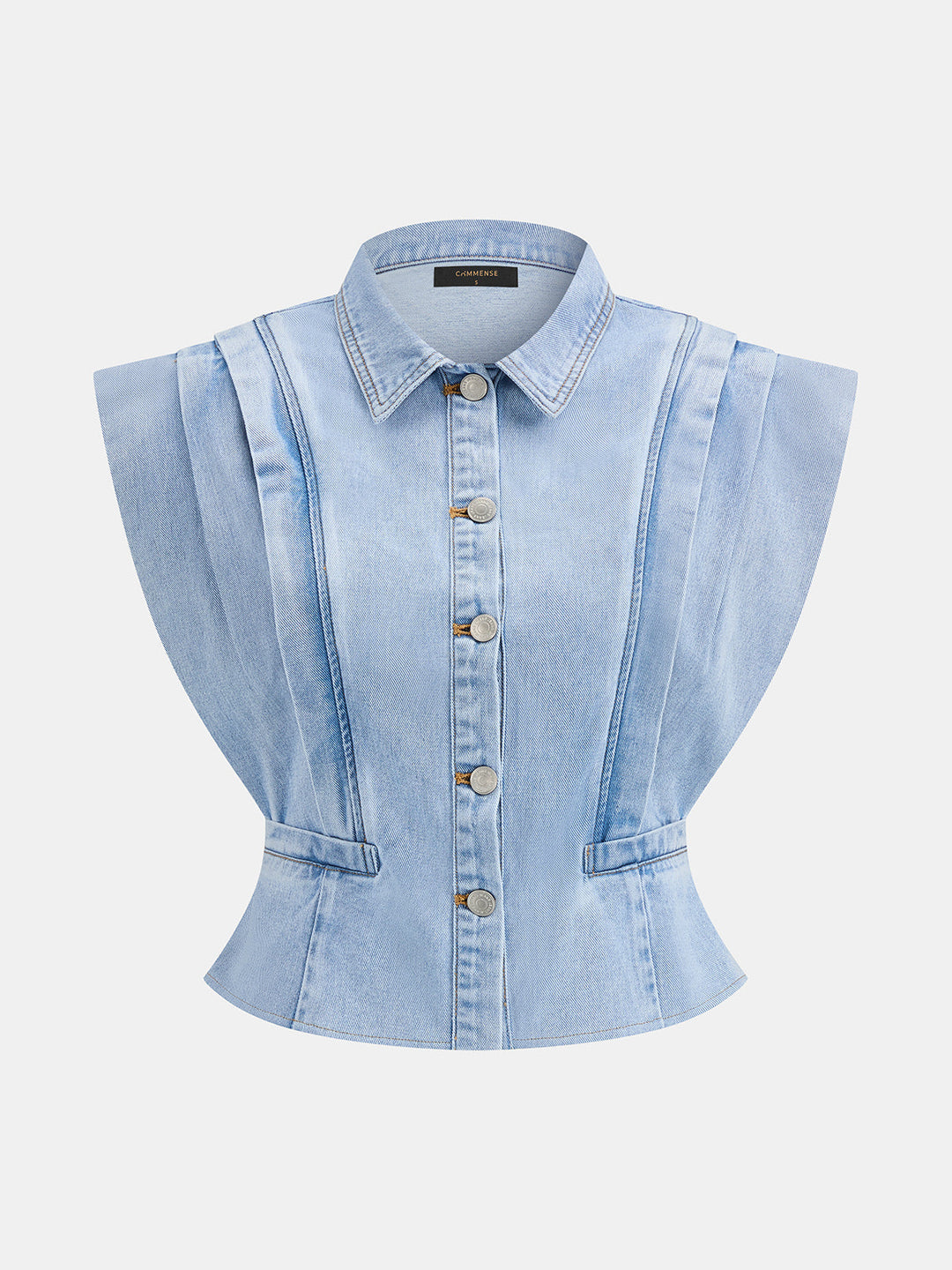 Wing Sleeve Collared Denim Top & Jeans Set