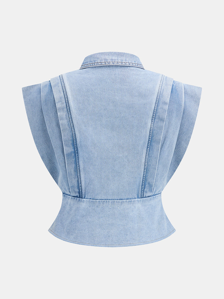 Wing Sleeve Collared Denim Top & Jeans Set