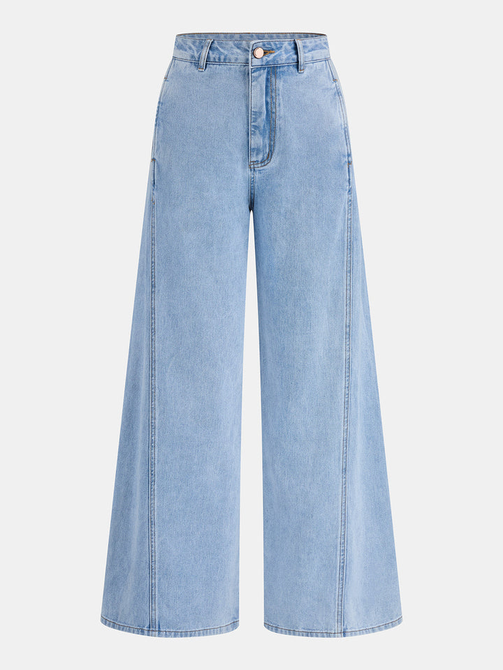 Wing Sleeve Collared Denim Top & Jeans Set