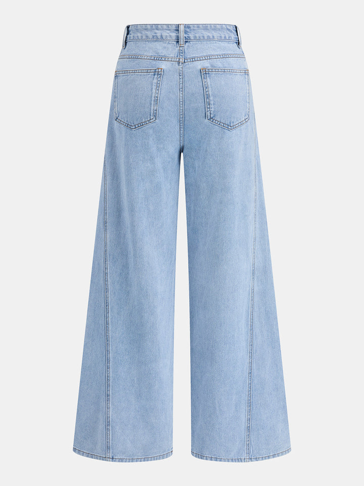 Wing Sleeve Collared Denim Top & Jeans Set