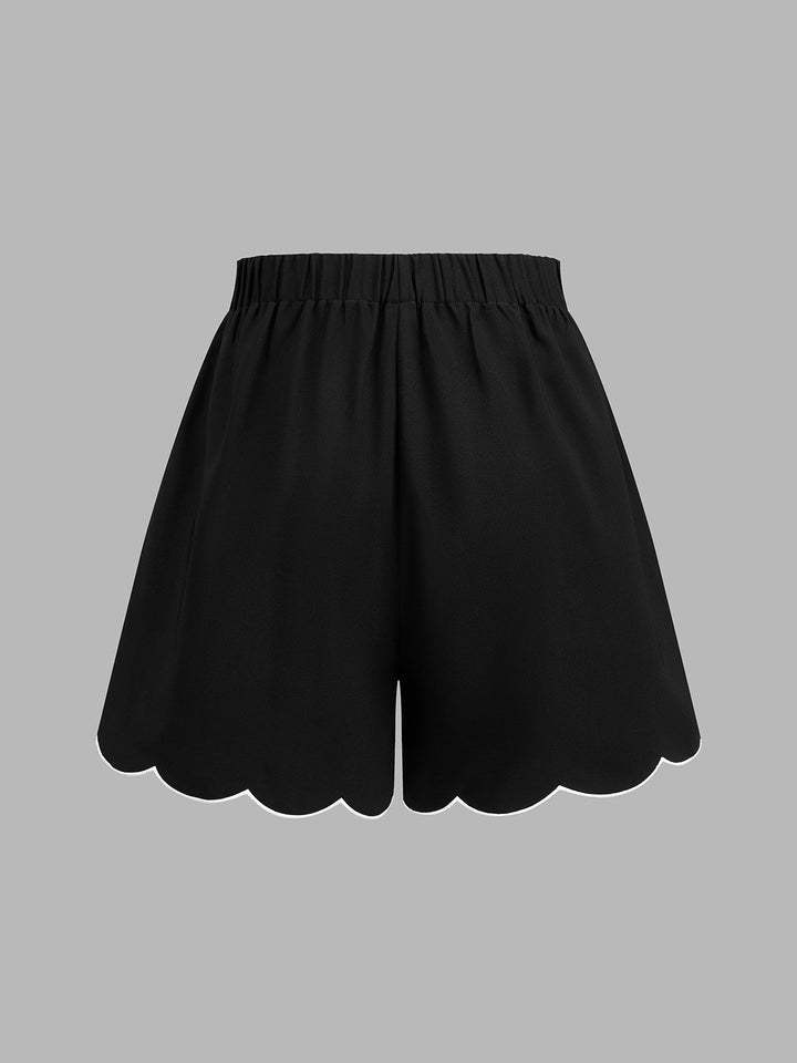 Contrast Scalloped Trim Two Piece Shorts Set