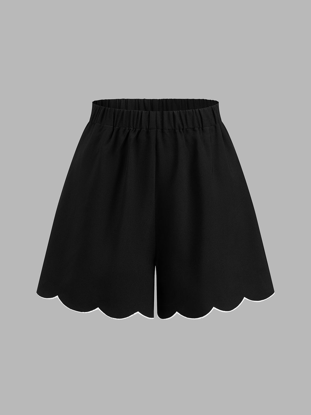 Contrast Scalloped Trim Two Piece Shorts Set