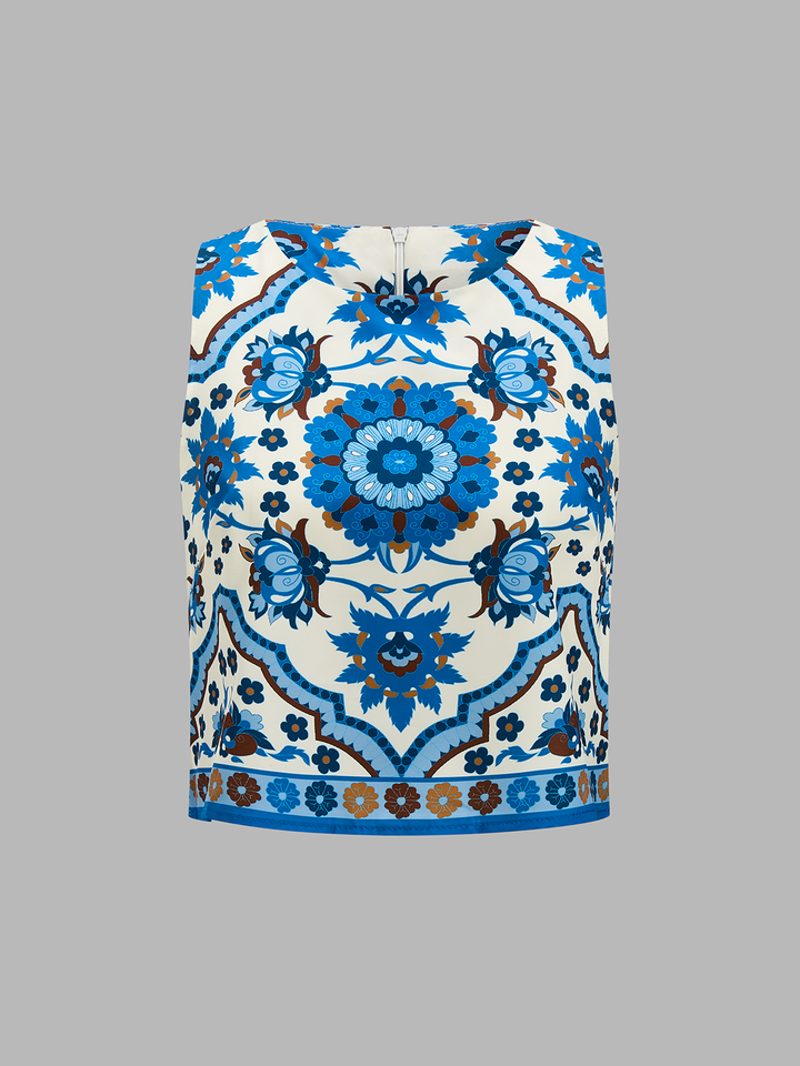 Floral Print Sleeveless Top & Mini Skirt Set