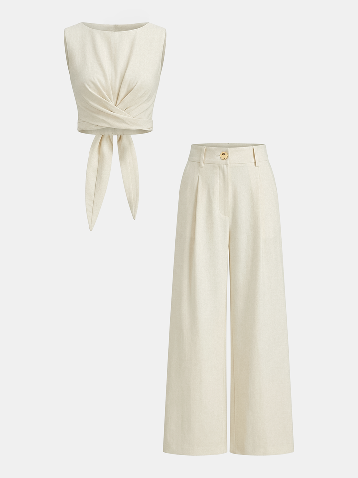 Cross-Tie Crop Top & Wide-Leg Pants Set