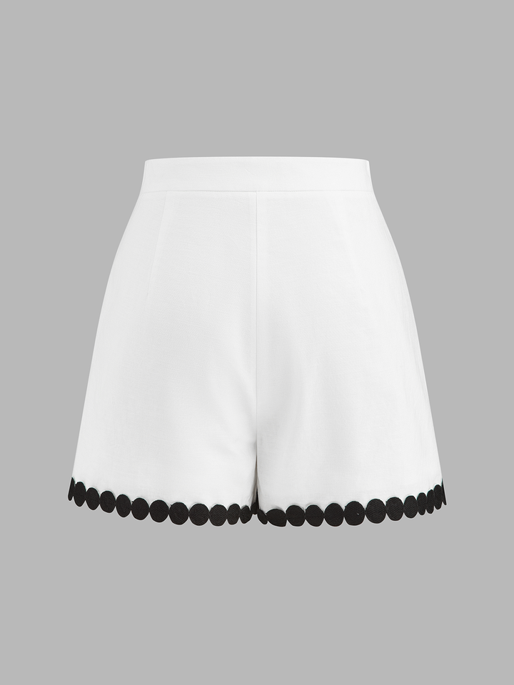 Circle Trim Cotton Linen Two Piece Shorts Set