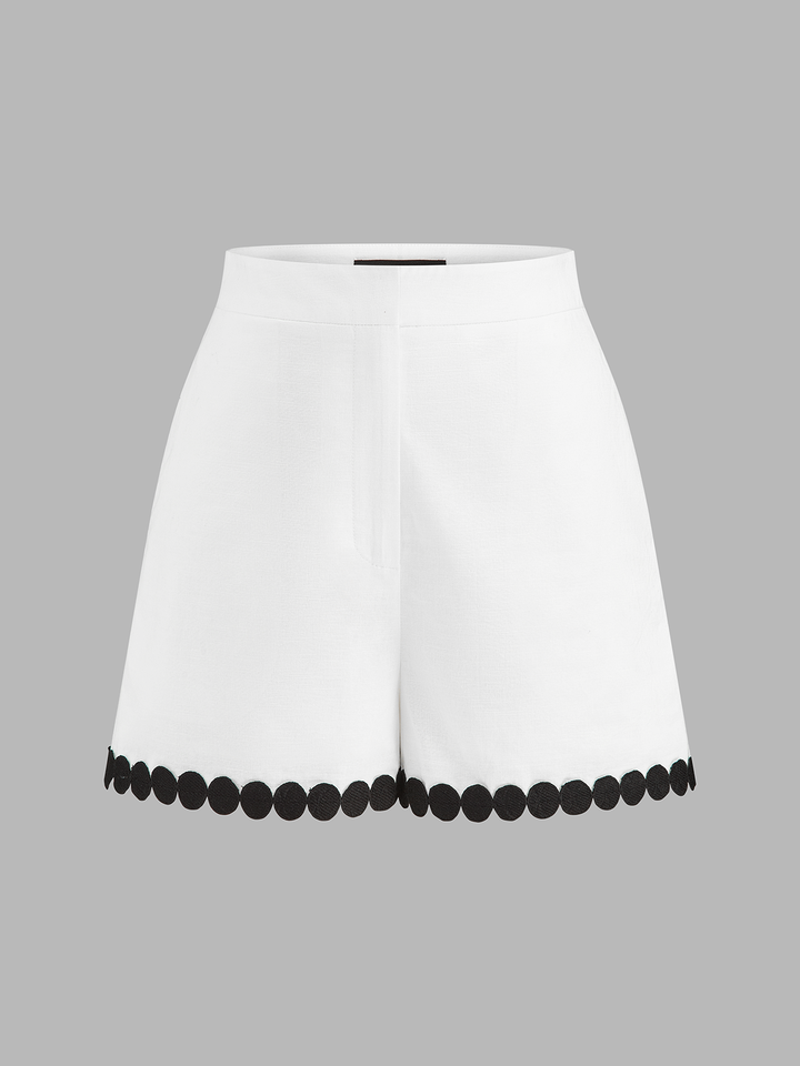 Circle Trim Cotton Linen Two Piece Shorts Set