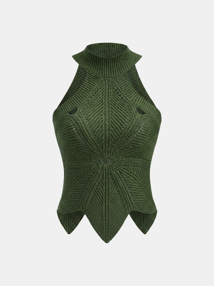 Sleeveless Hollow Out Knit Halter Top