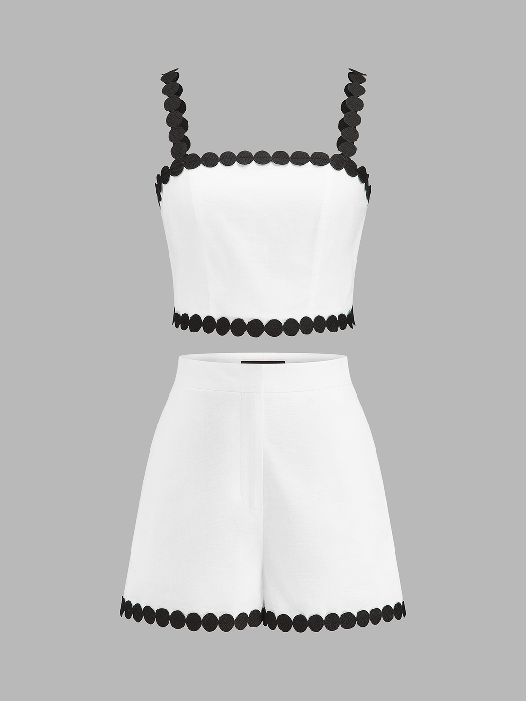 Circle Trim Cotton Linen Two Piece Shorts Set