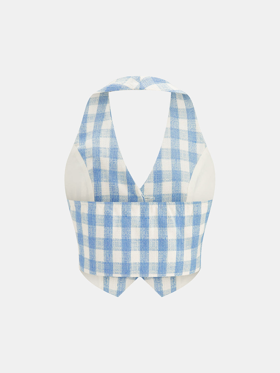 3D Flower Gingham Halter Vest & Shorts Set