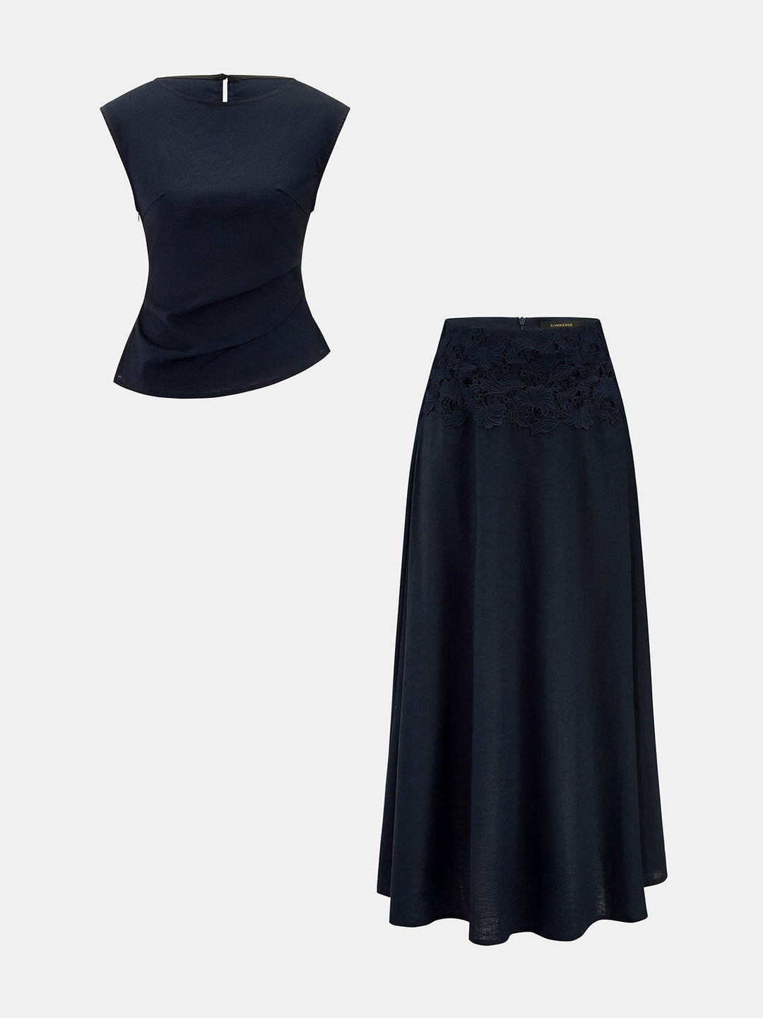 Cotton Linen Top & Lace Waist Skirt Set