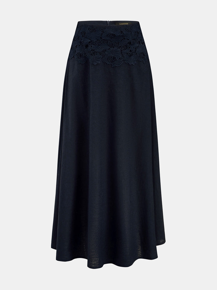 Cotton Linen Top & Lace Waist Skirt Set