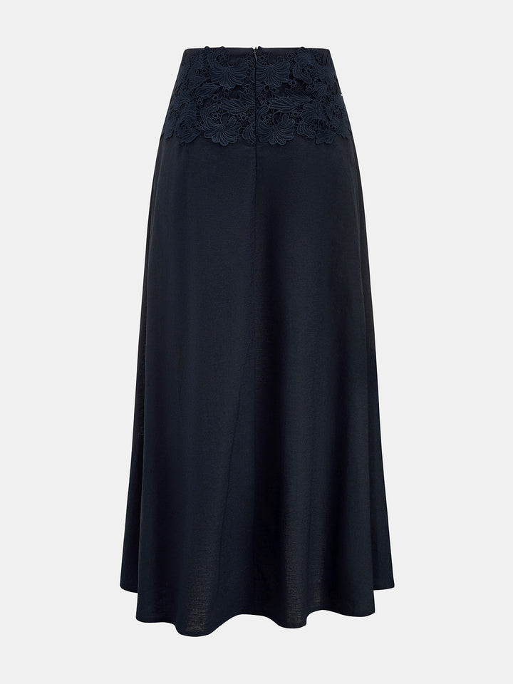 Cotton Linen Top & Lace Waist Skirt Set