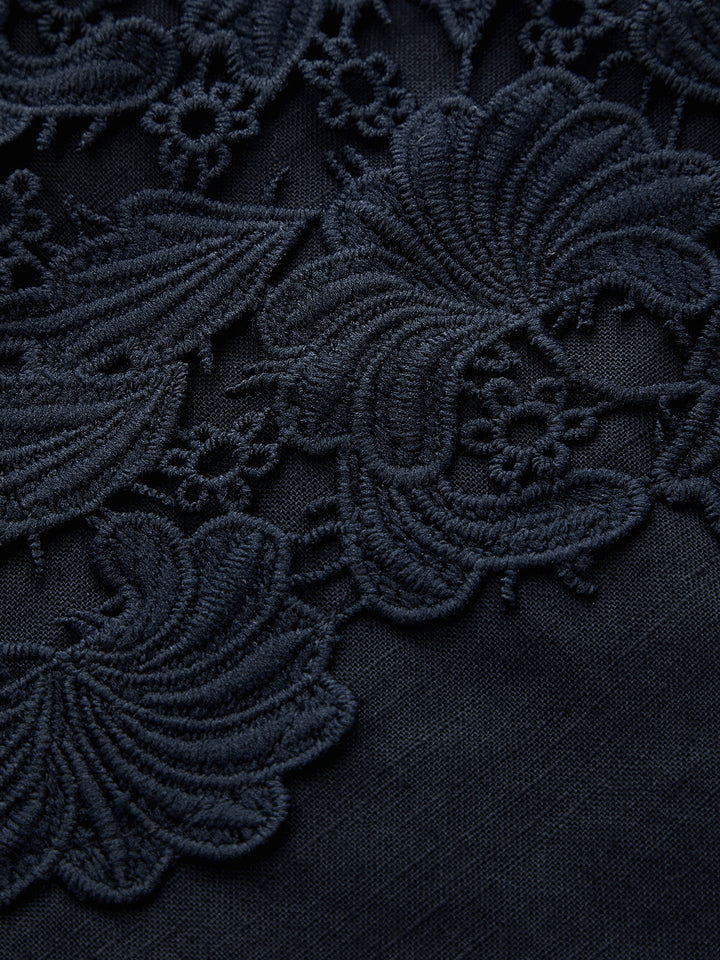 Cotton Linen Top & Lace Waist Skirt Set