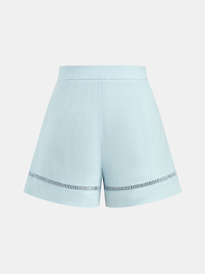 Hollow Linen Blend Two Piece Shorts Set