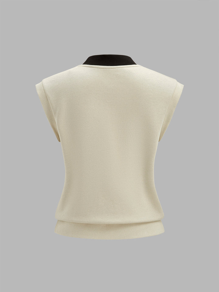 Contrast Trim V-Neck Top & Drawstring Shorts Set