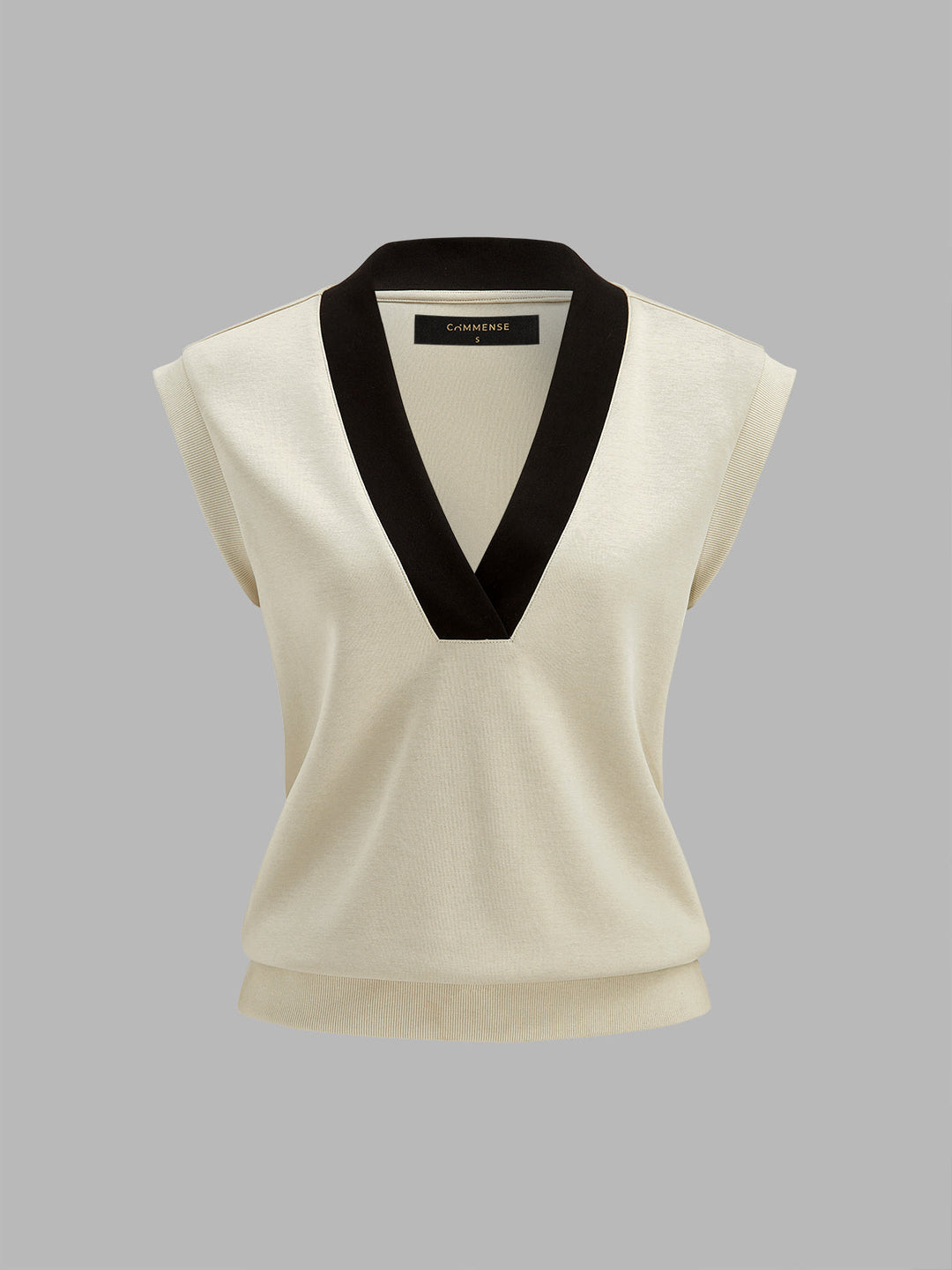 Contrast Trim V-Neck Top & Drawstring Shorts Set