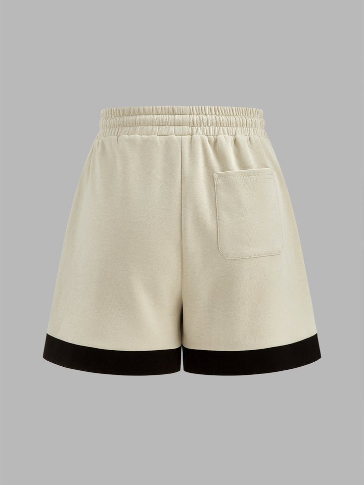 Contrast Trim V-Neck Top & Drawstring Shorts Set