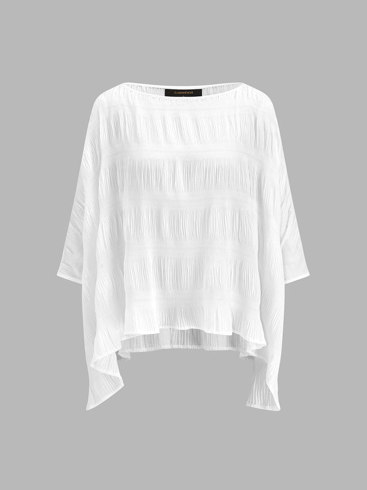 Textured Crinkle Oversized Asymmetric Hem Blouse