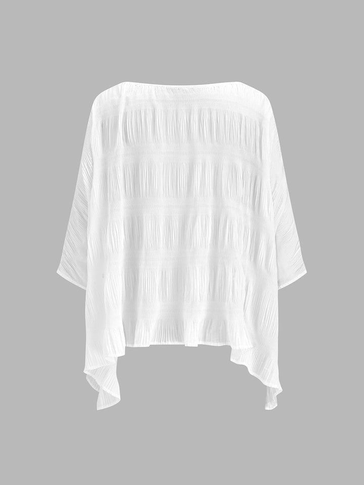Textured Crinkle Oversized Asymmetric Hem Blouse