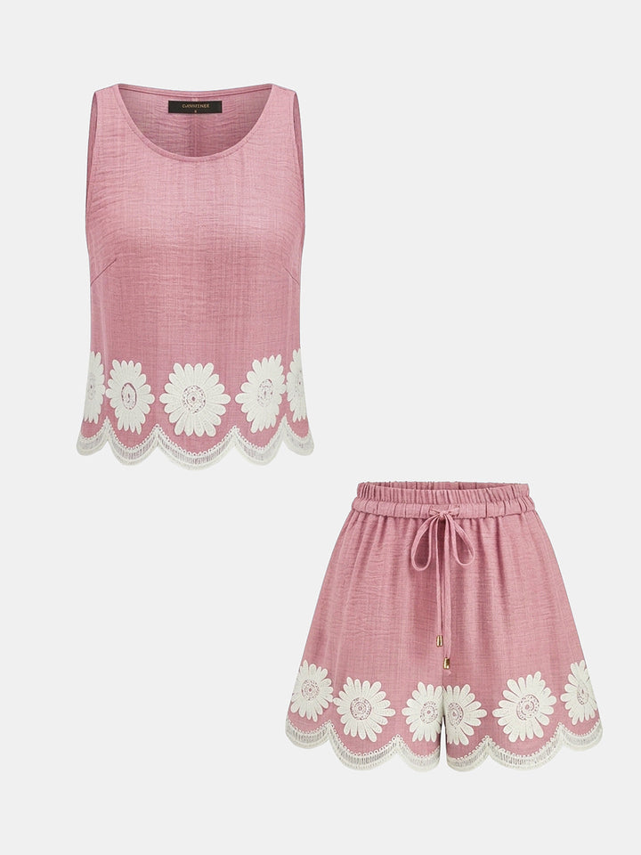 Daisy Embroidered Tank Top & Shorts Set