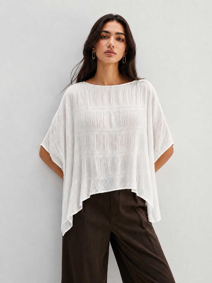 Textured Crinkle Oversized Asymmetric Hem Blouse
